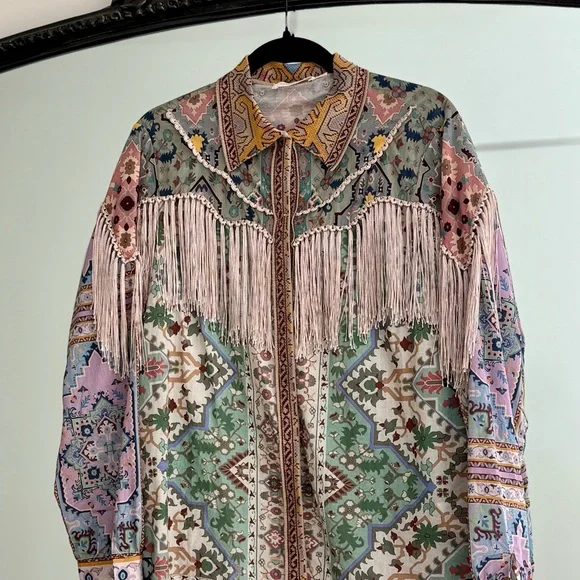 Floral Fringe Blouse - Multicolor